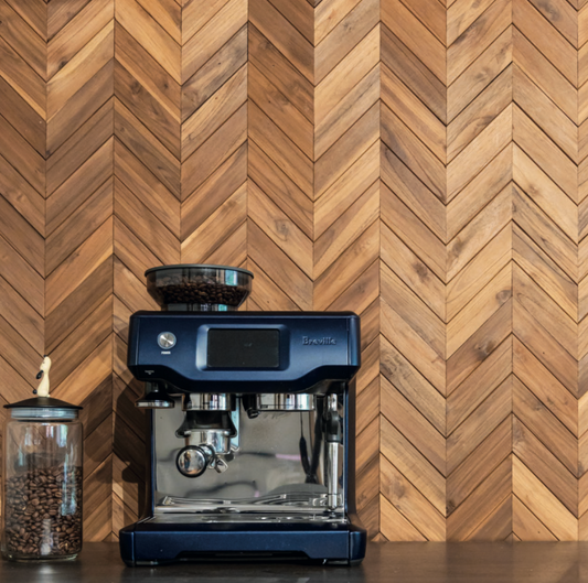 Chevron Teak Hardwood Wall Panels